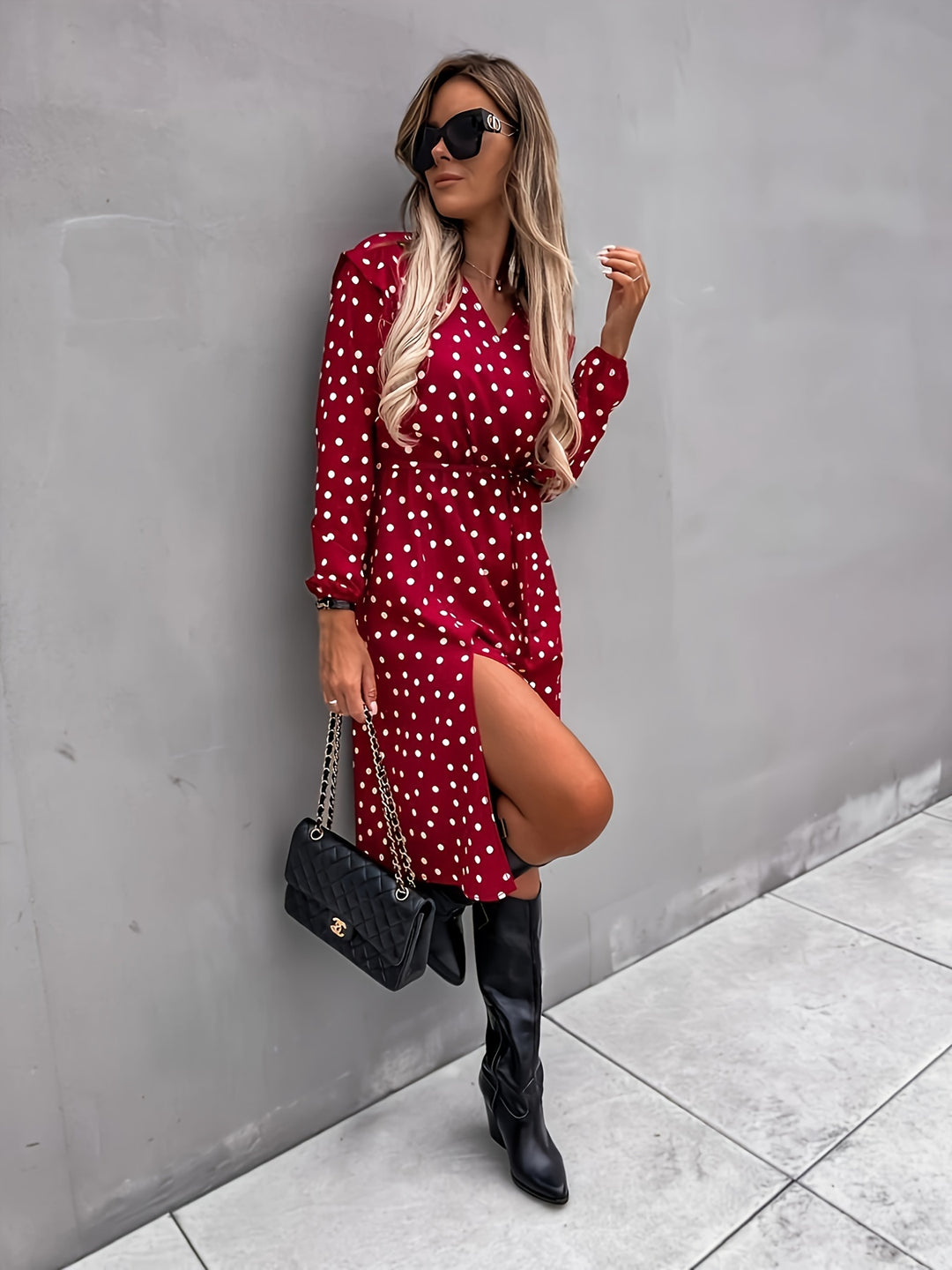 Red Polka Dotted Wrap Dress