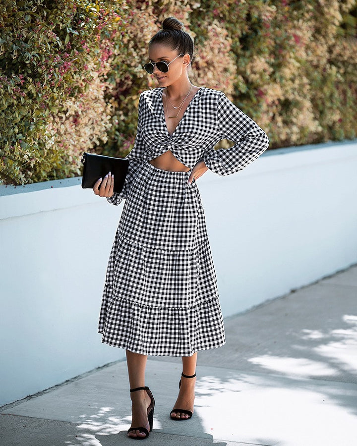 Black Midi Dress With Waist Cutout Detail