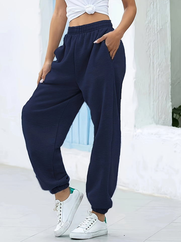 Navy blue Basic Solid Elasticated Joggers