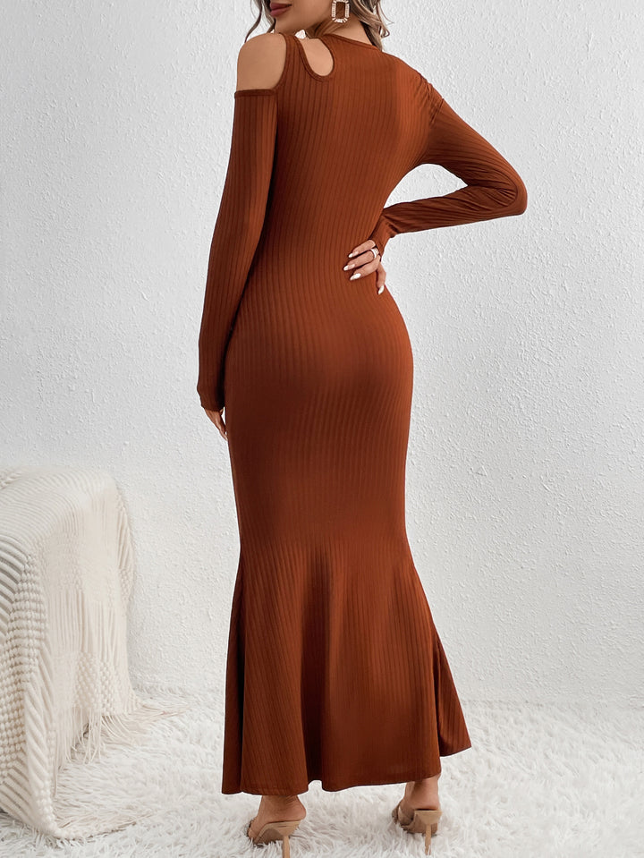 Brown Double Cut Out Sleeve Dress