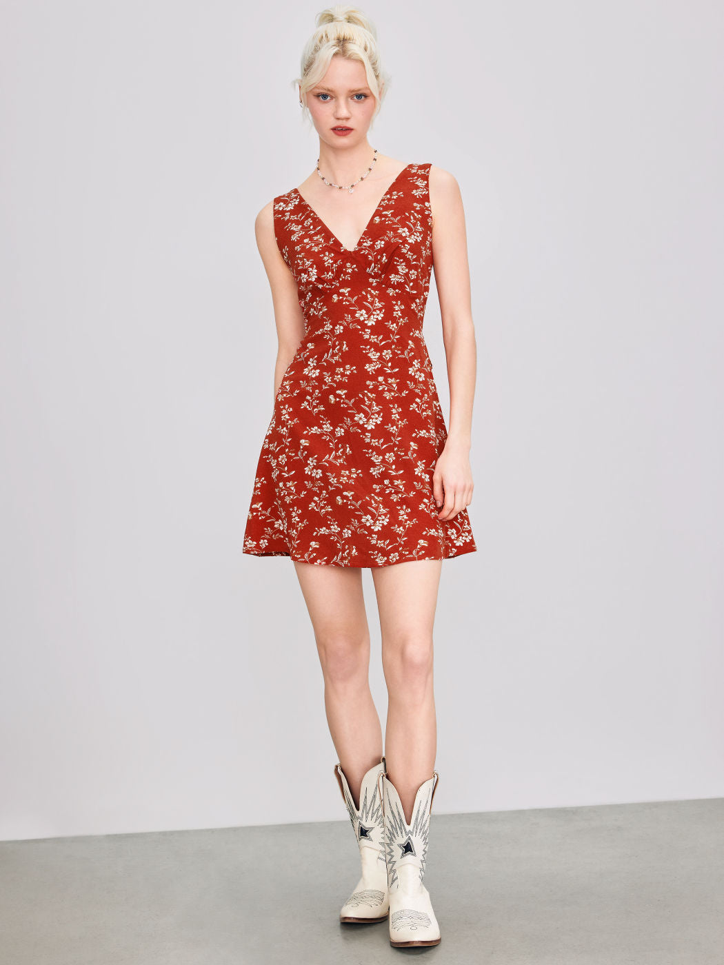 Red Half Sleeved A-Line Dress