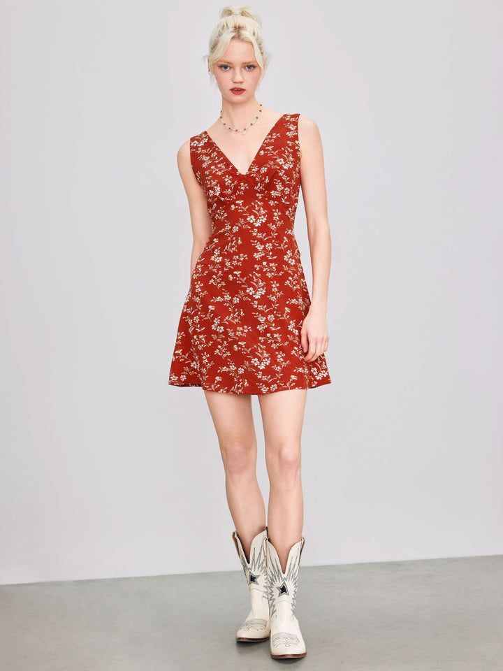 Red Half Sleeved A-Line Dress