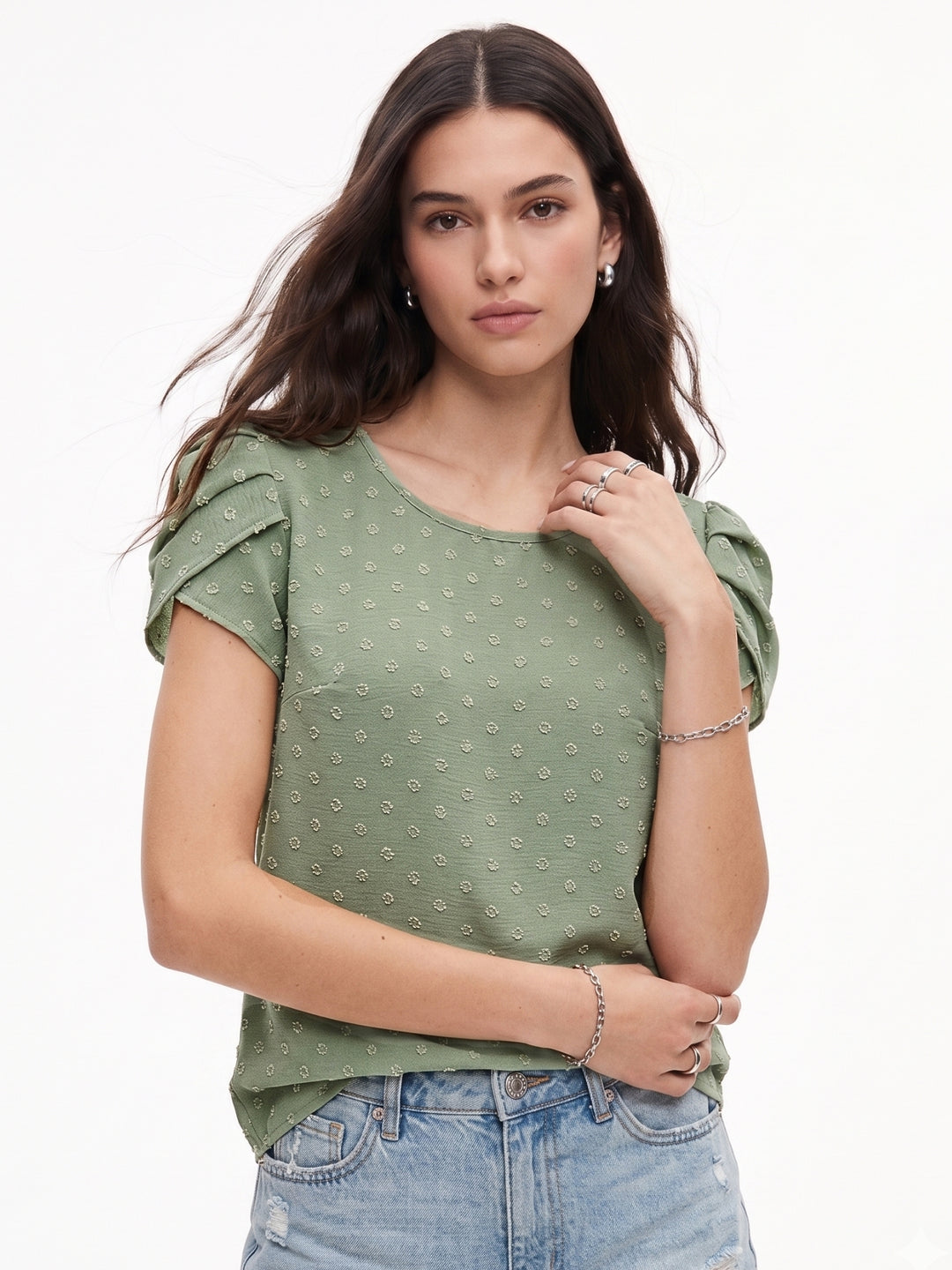 Green Petal Sleeve Top
