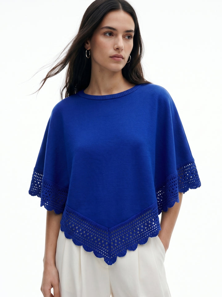 Blue Lace Asymmetrical Hem Relaxed Top
