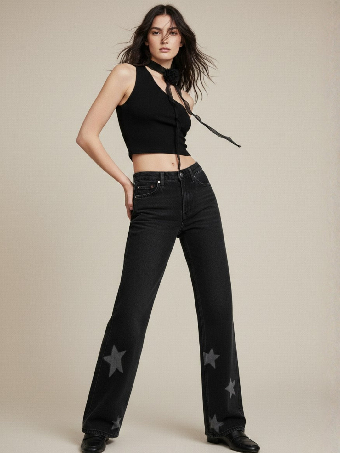 Black Star Printed Denim