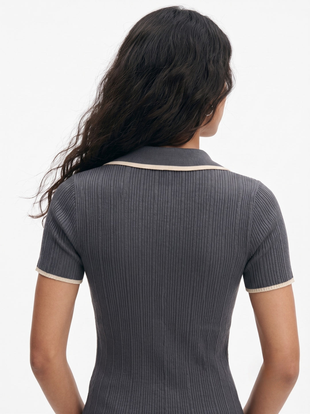 Charcoal Short Sleeve Collared Neck Top
