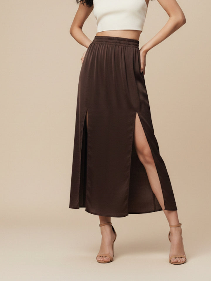 Brown Double Slit Skirt