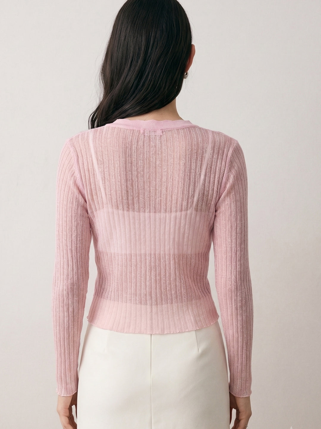 Pink Pointelle Textured Cardigan Styled Top