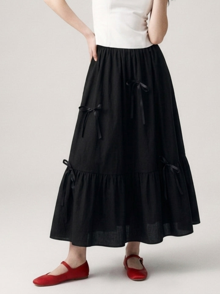 Black Flared Skirt With Bow