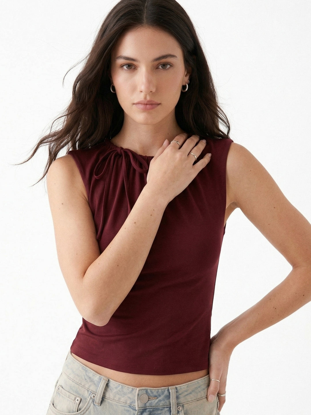 Maroon Sleeveless Twisted Fitted Top