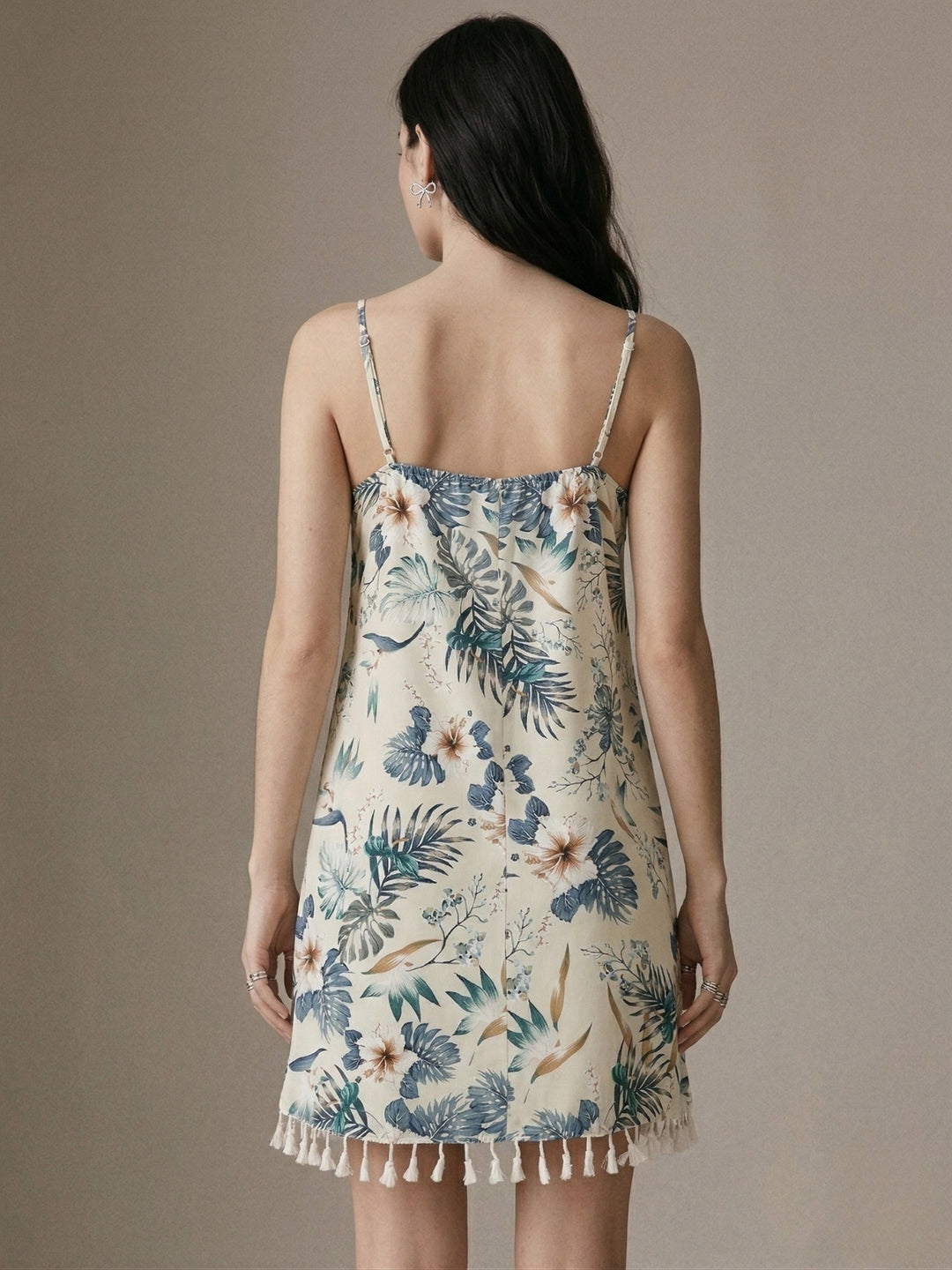 Multi Floral Printed Tassel Trim Dress