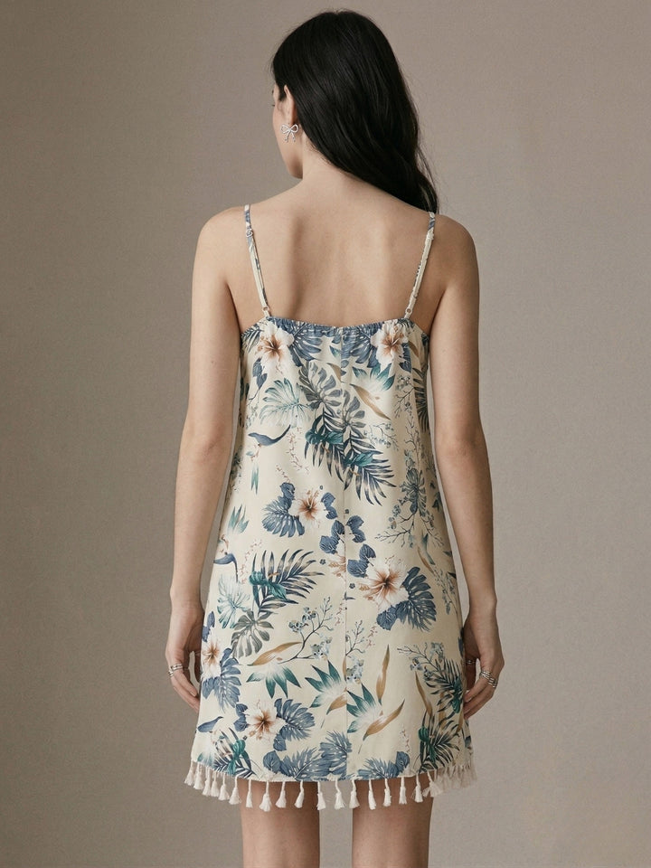 Multi Floral Printed Tassel Trim Dress