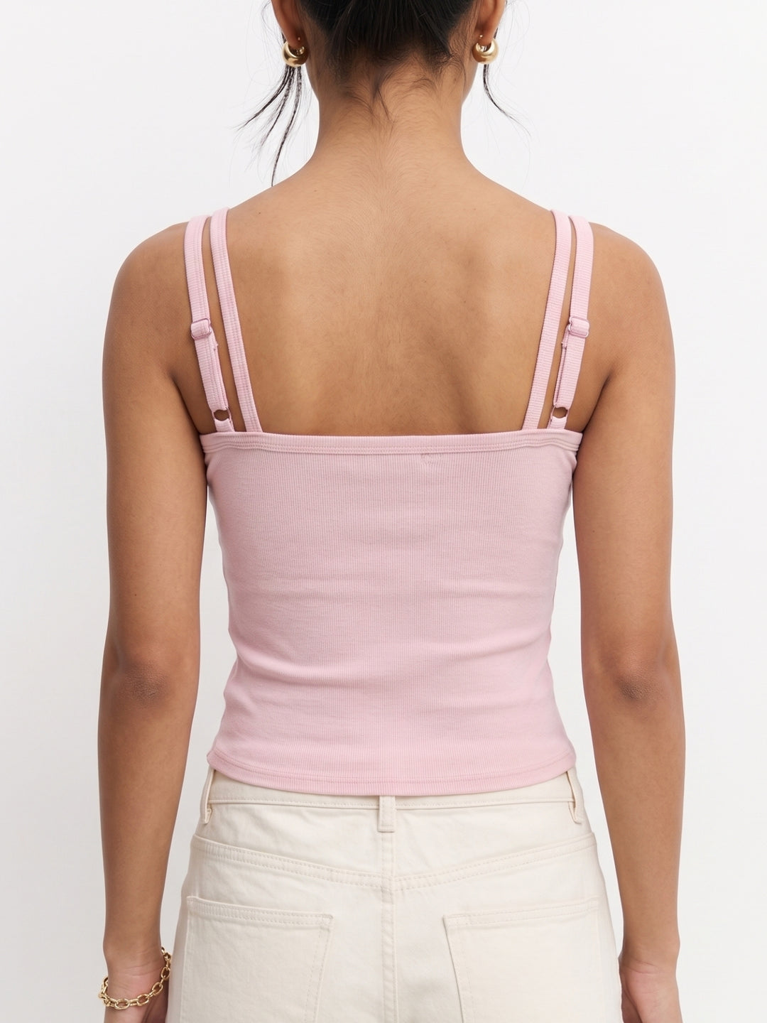 Pink Stylized Strap Fitted Camisoles
