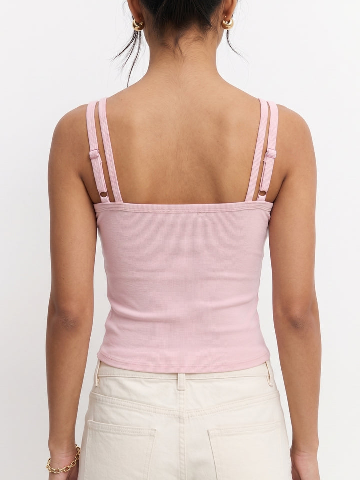 Pink Stylized Strap Fitted Camisoles