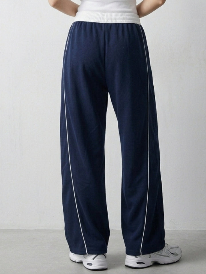Navy Blue Contrast Waist Wide Leg Pant