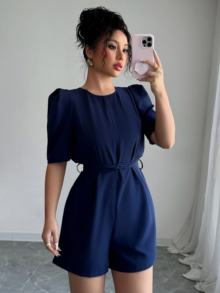 Navy Blue Solid High Neck Romper