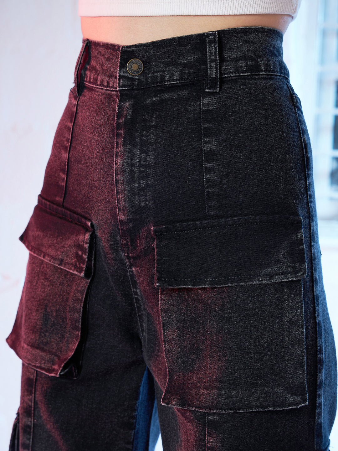 Black High Waist Cargo Pockets Jeans