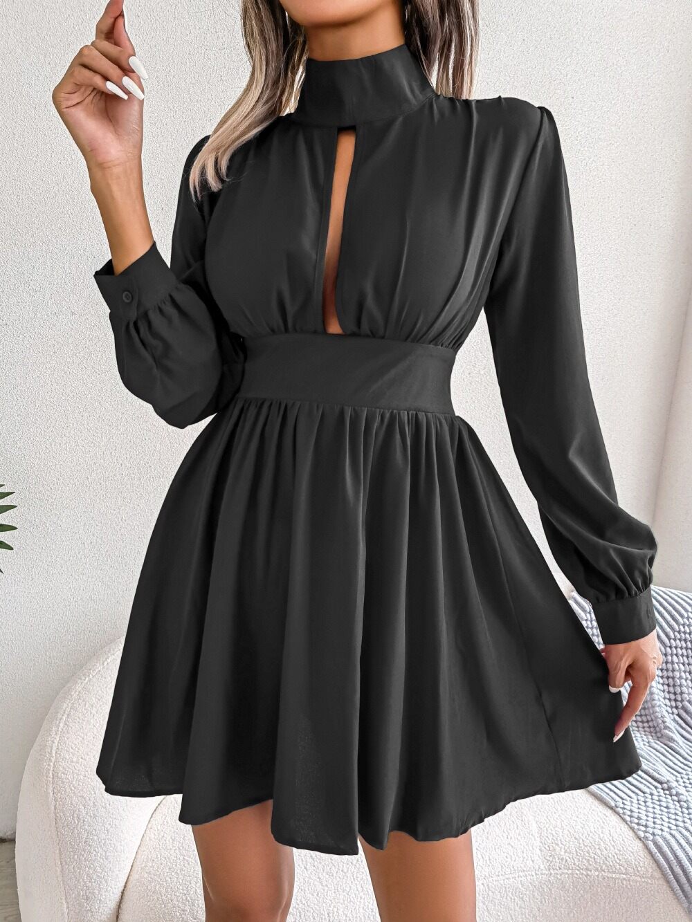 Black Solid Skater Dress