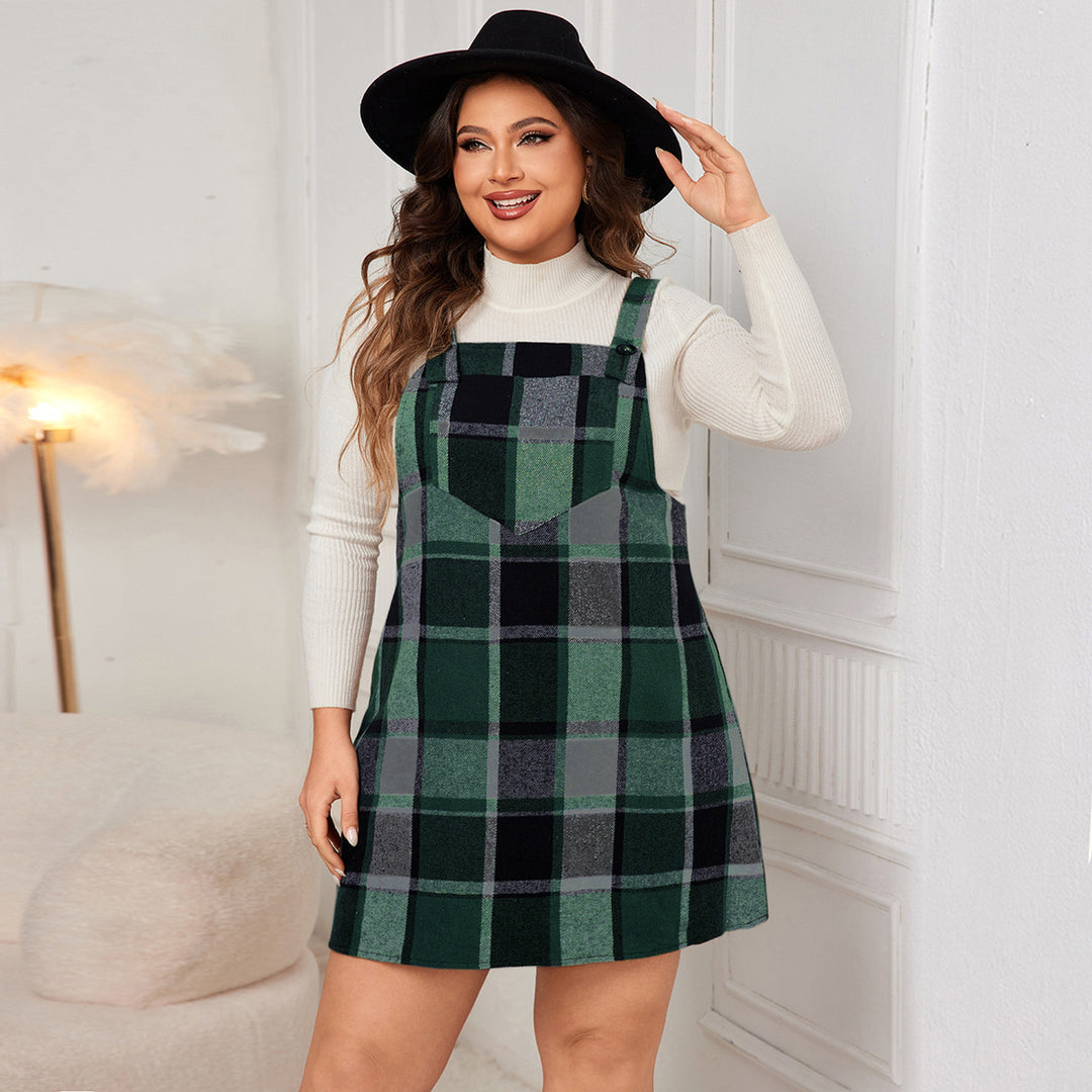 Green Check Mini Pinafore Dress With Yoke Detail