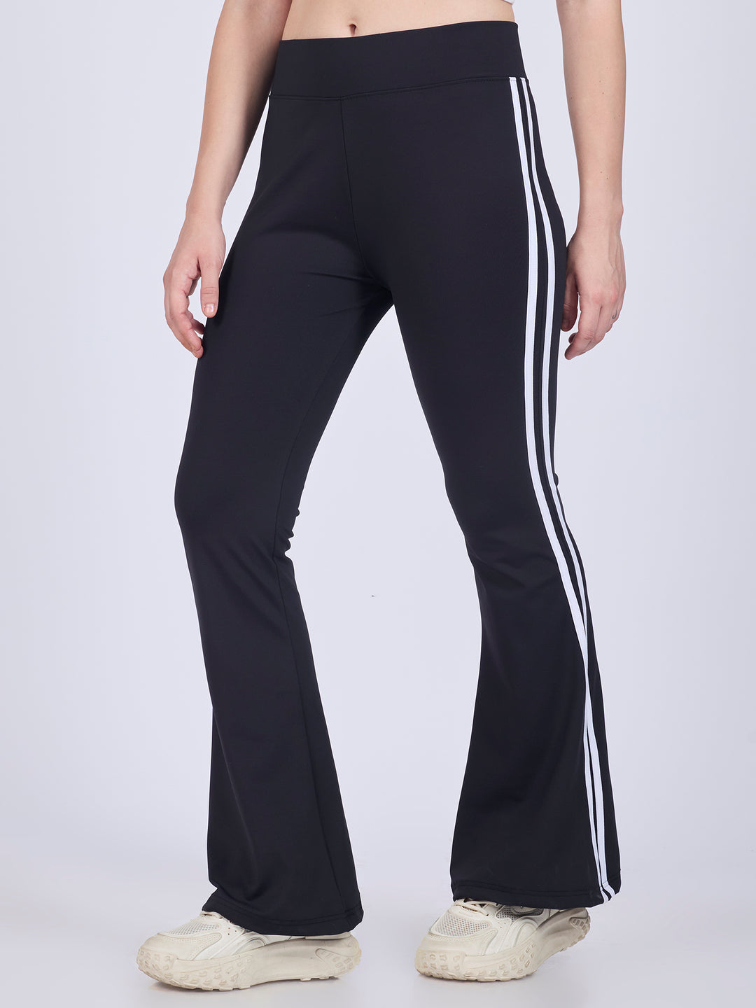Black Flared Contrast Striped Leggings