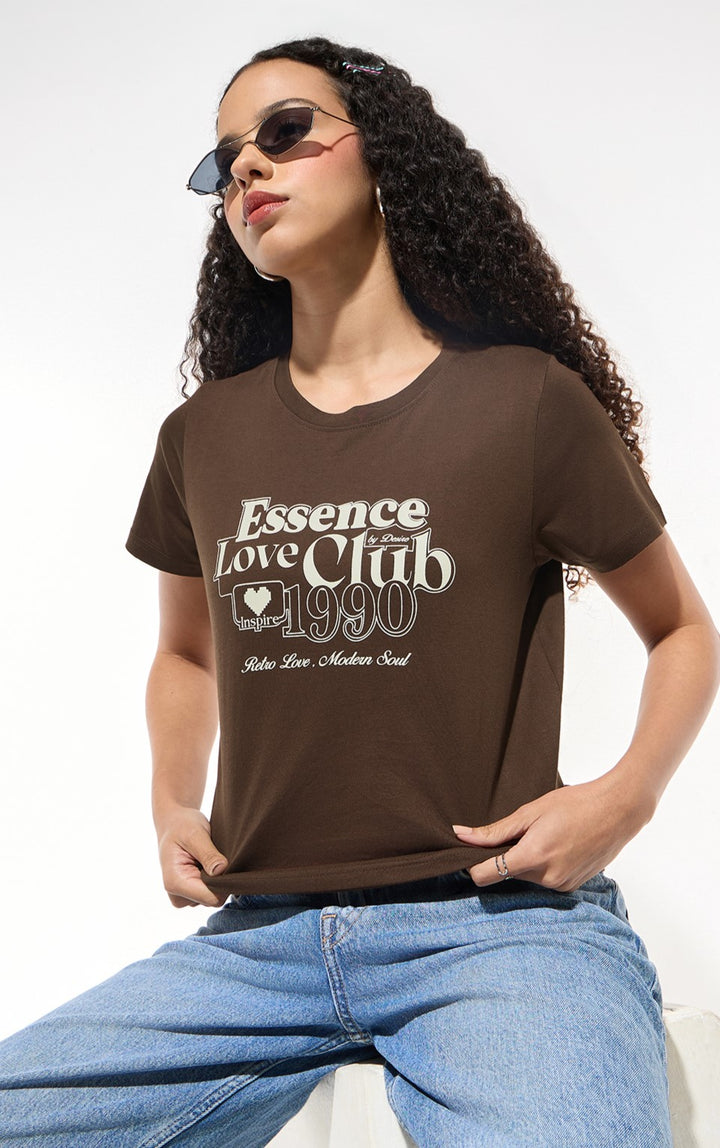Brown Crew Neck Graphic Tshirt