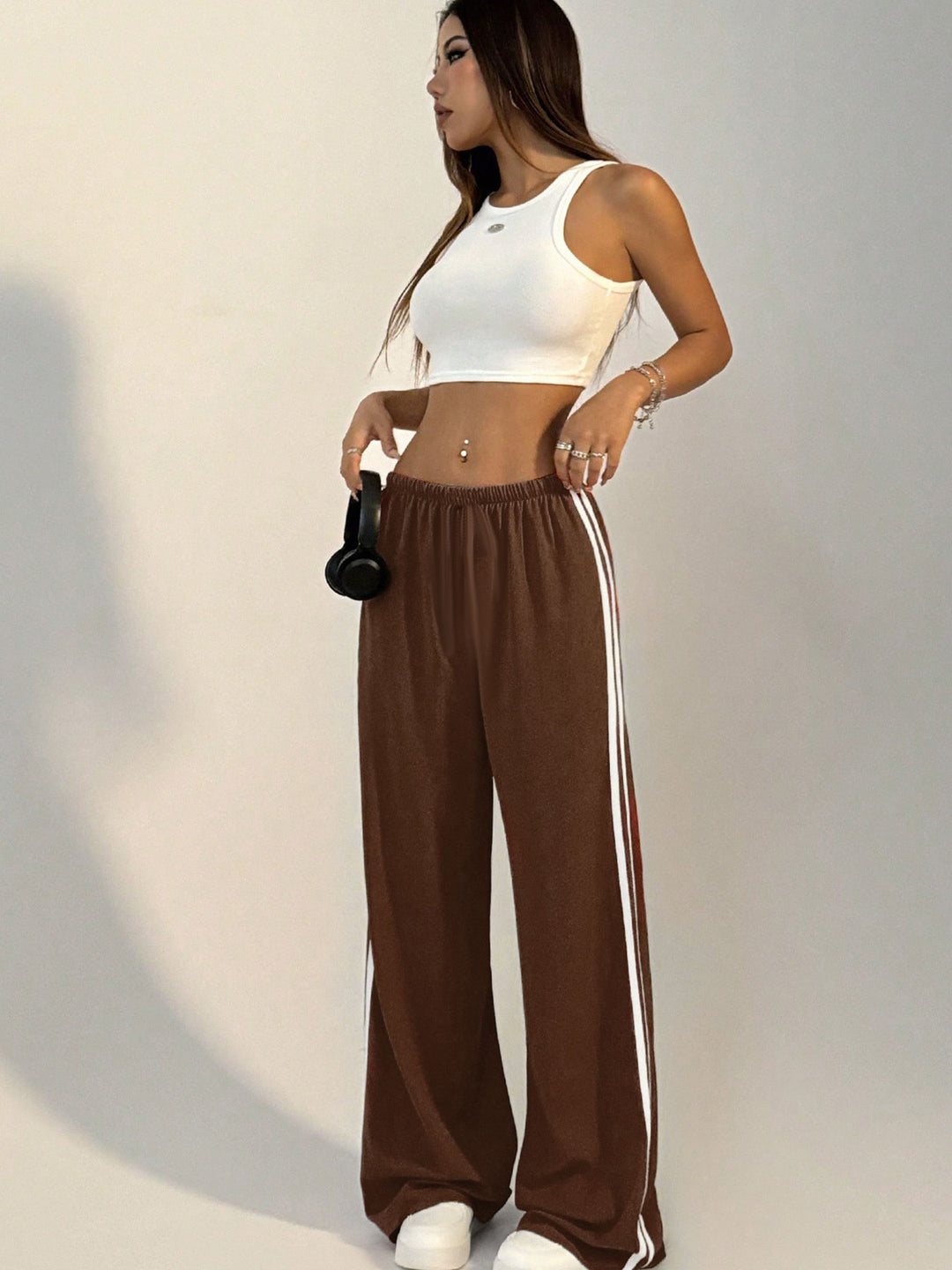 Brown Varsity Side Stripe Sweatpants