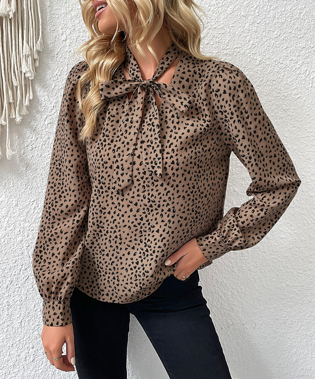 Brown Neck Wrap Printed Top