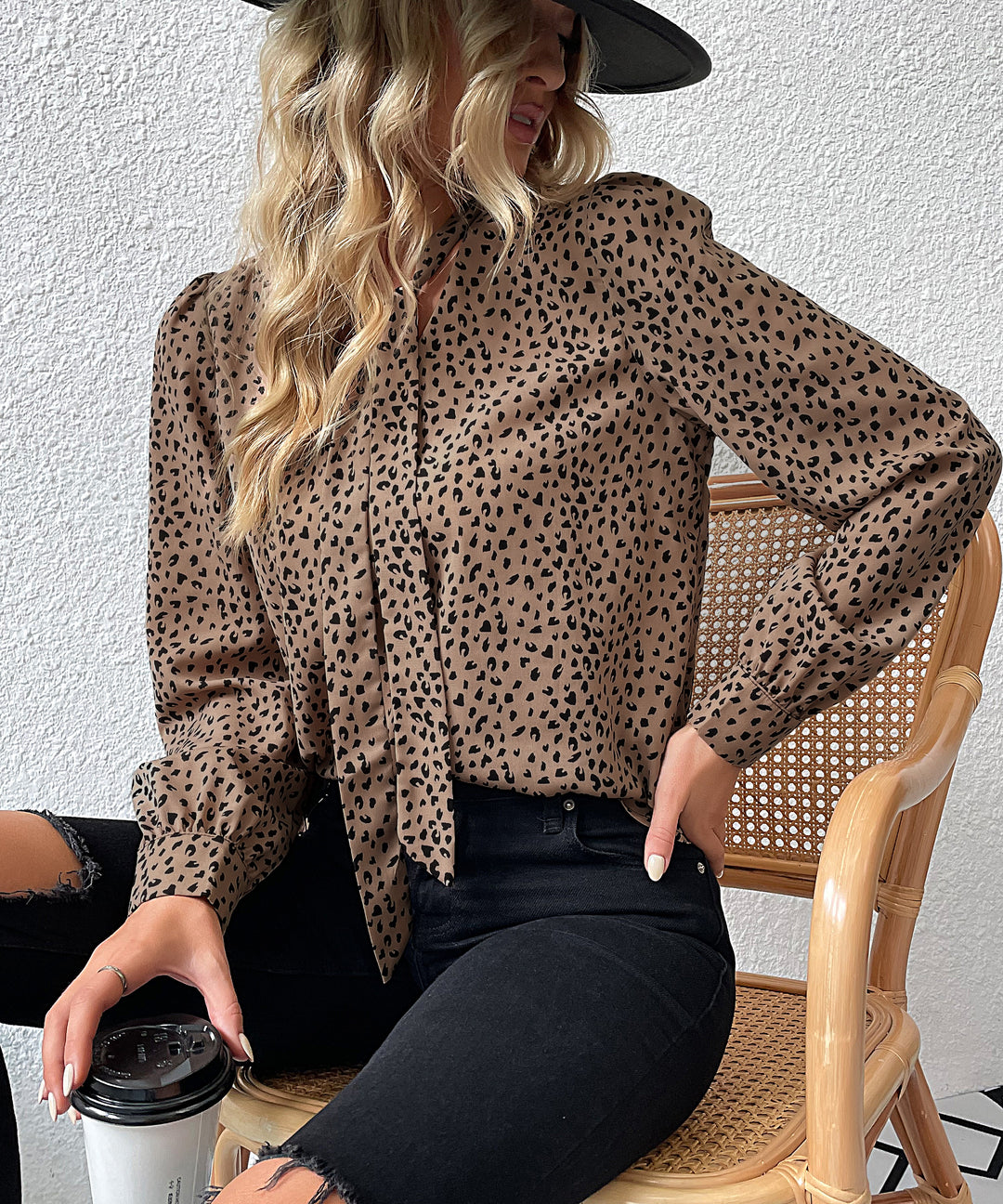Brown Neck Wrap Printed Top