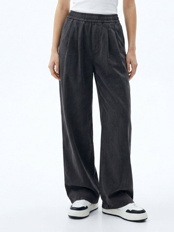 Black High Waist Pleated Wide Leg Pant