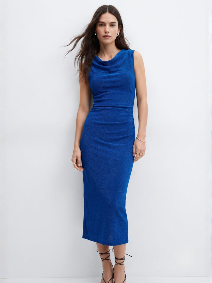 Blue Cowl Neck Bodycon Dress