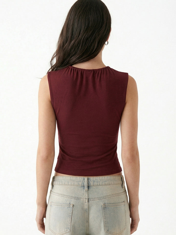 Maroon Sleeveless Twisted Fitted Top