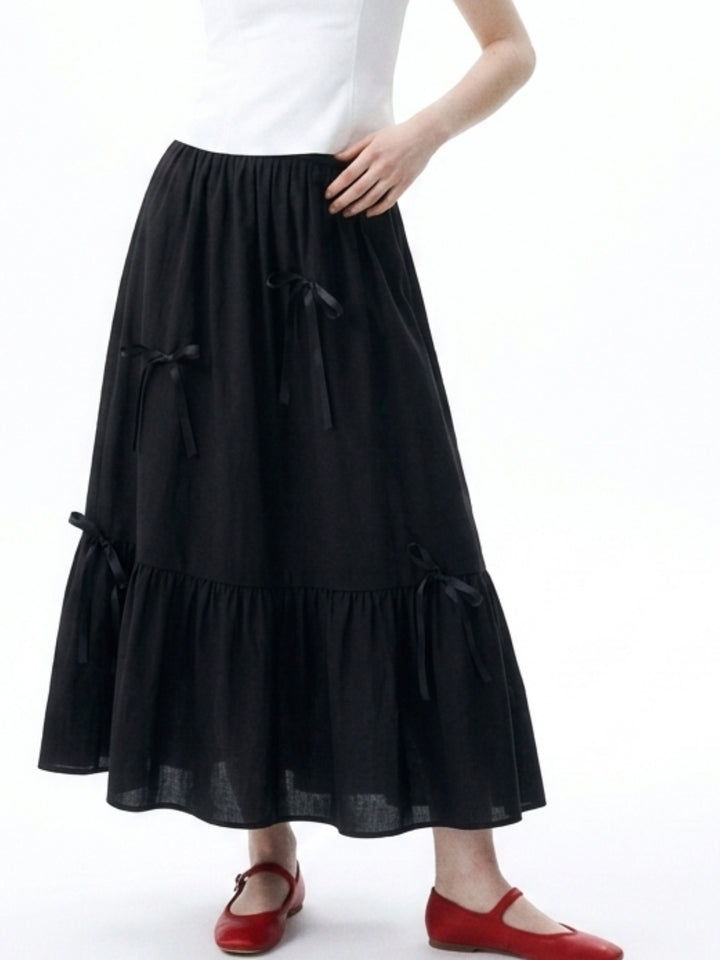 Black Flared Skirt With Bow