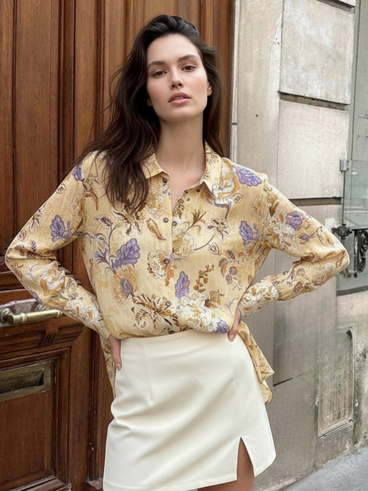 Yellow All Over Floral Printed Relaxed Shirt