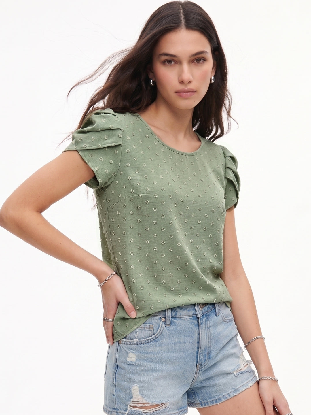 Green Petal Sleeve Top