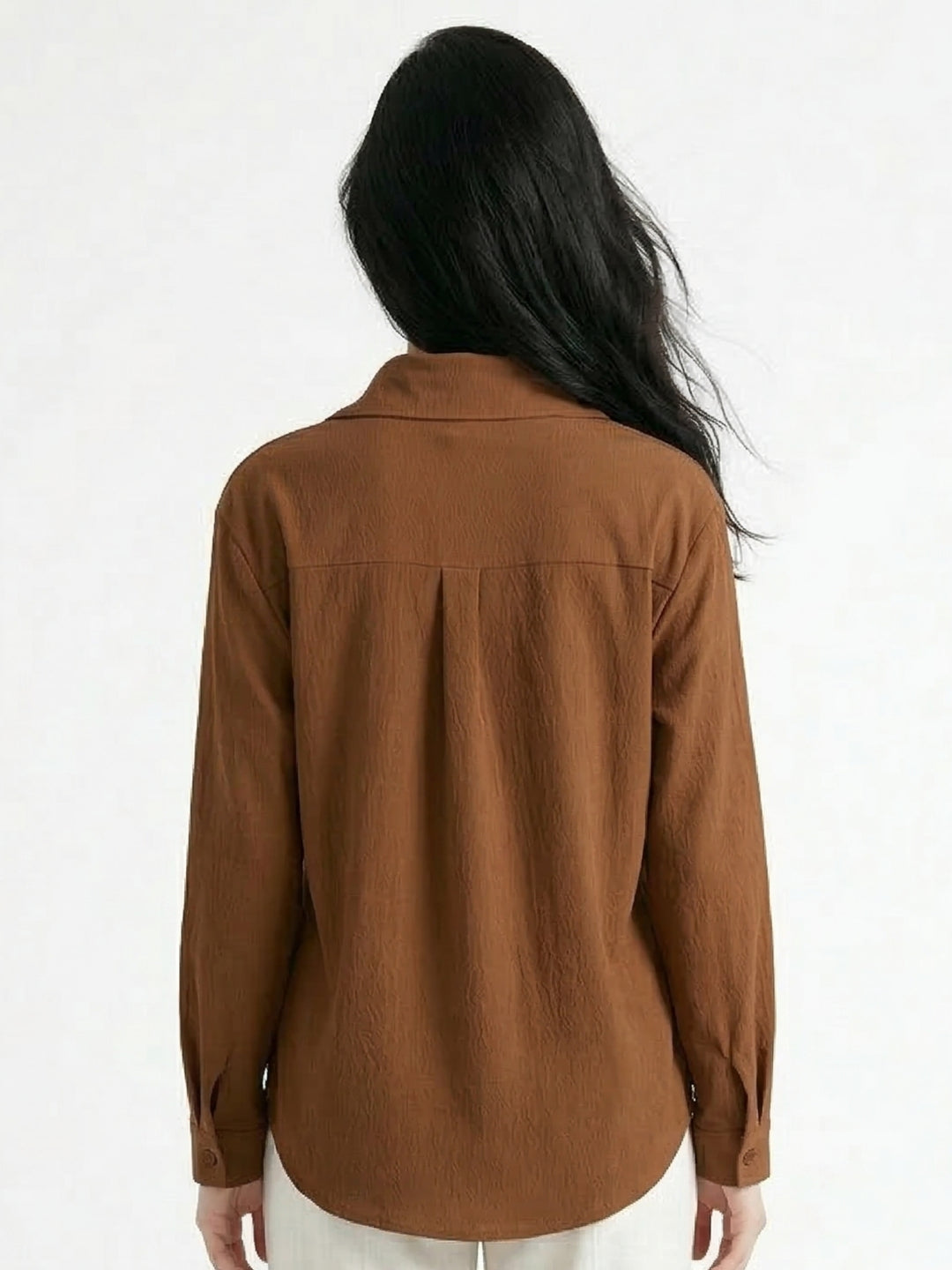 Brown Waist Fitted Front Buttoned Shirt