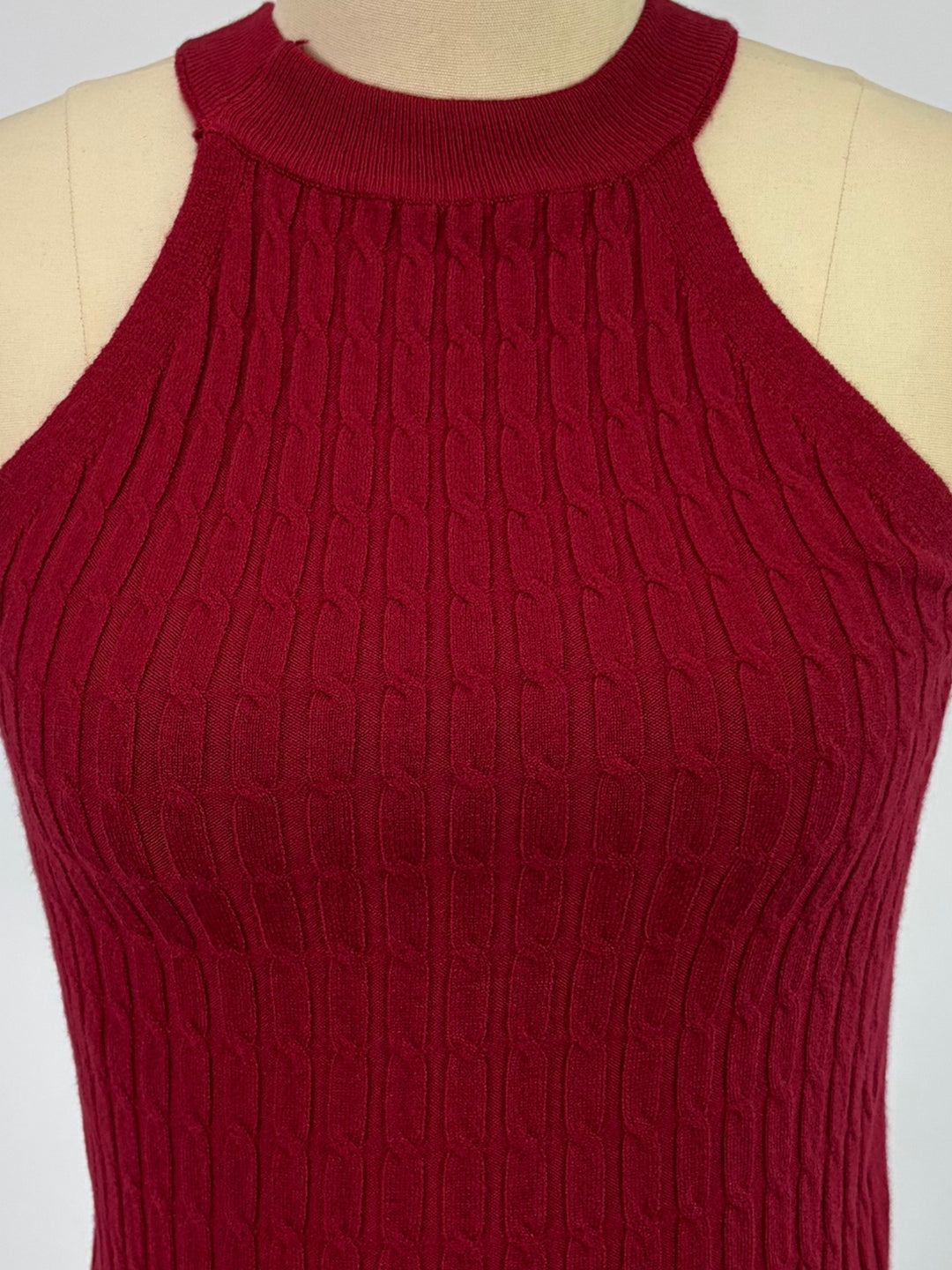 Burgundy High Neck Cable Textured Tank