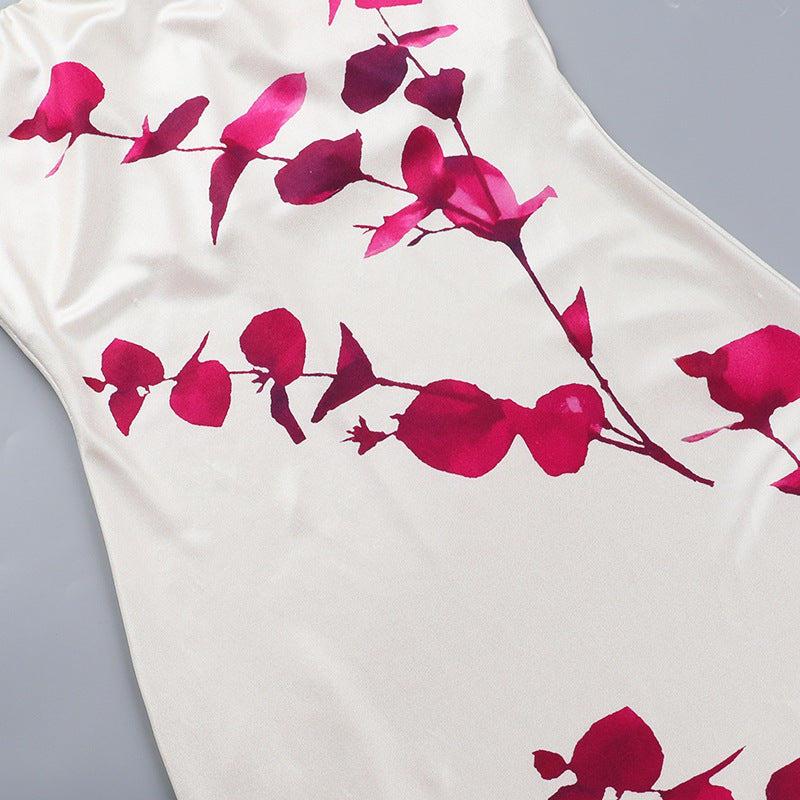 Cream Floral Printed Tube Dress