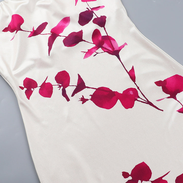 Cream Floral Printed Tube Dress