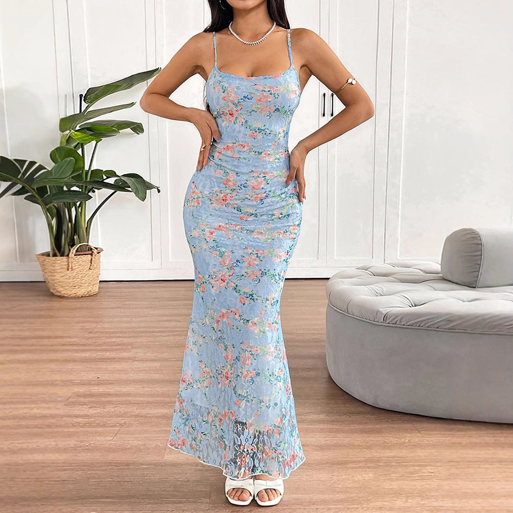 Multi Strappy Printed Maxi Dress