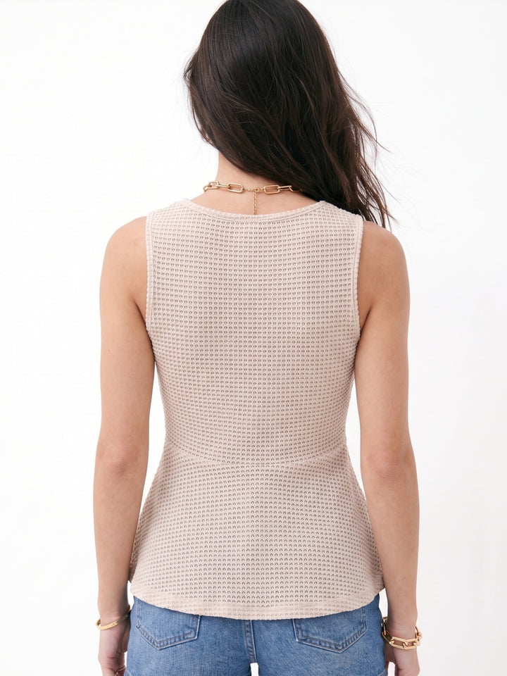 Cream Textured Knit Sleeveless Front Twisted  Top