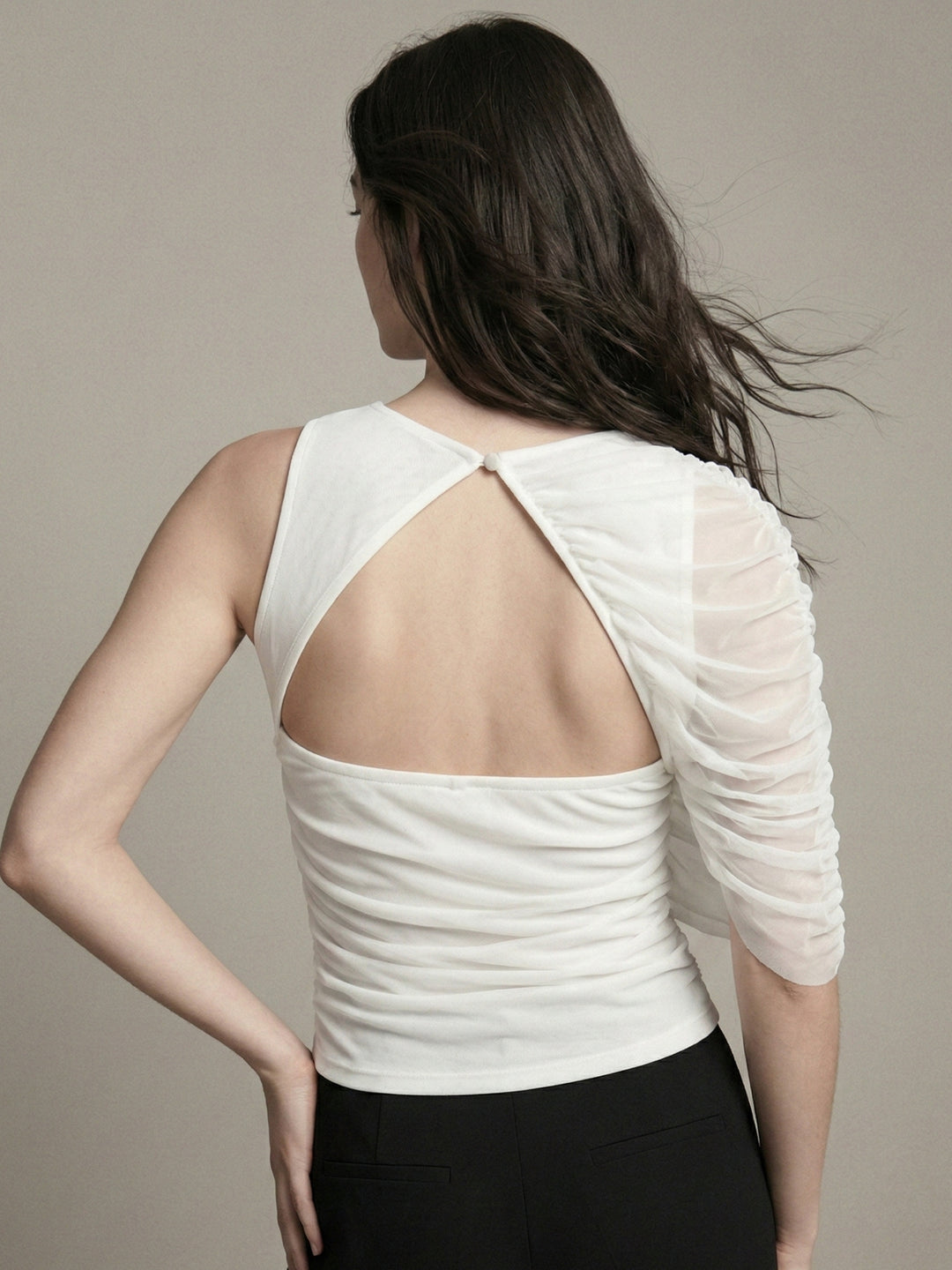 White Cape Detail Mesh Top