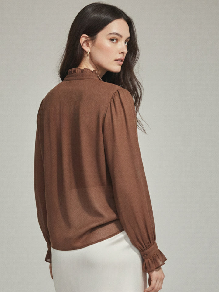 Brown Partywear Embellished Floral Applique Shirt