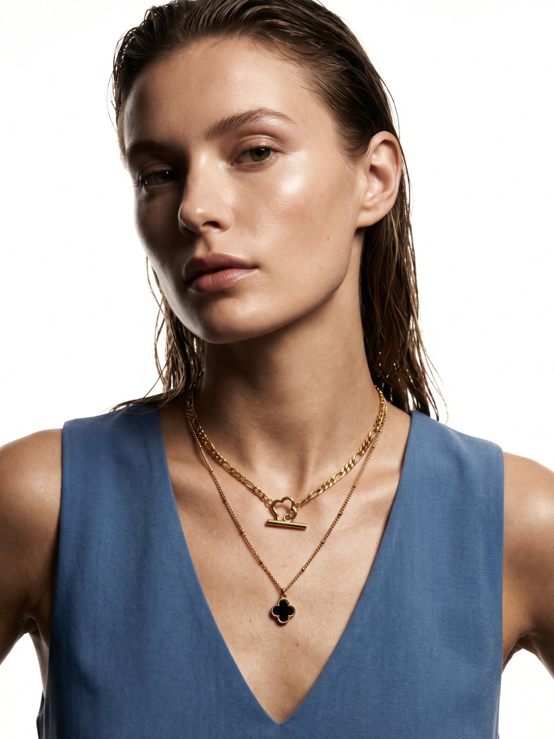 Gold Layered Floral Chain Necklace