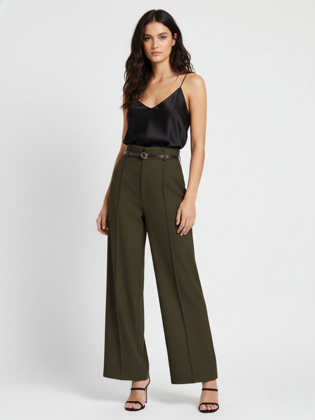 Olive High Waist Front Pleated Pant