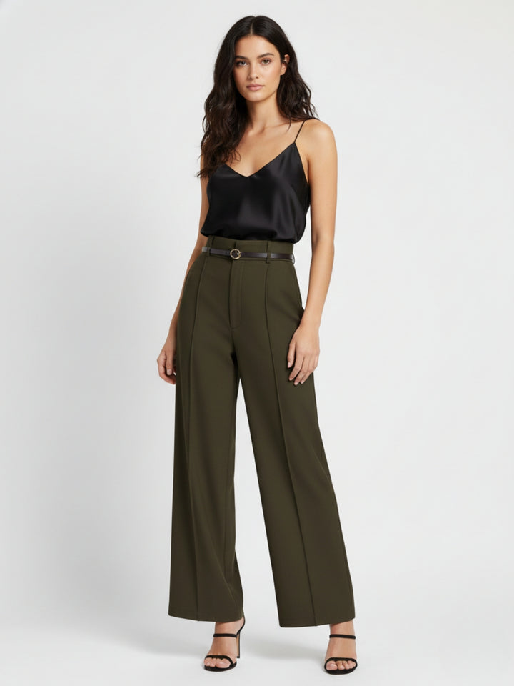 Olive High Waist Front Pleated Pant
