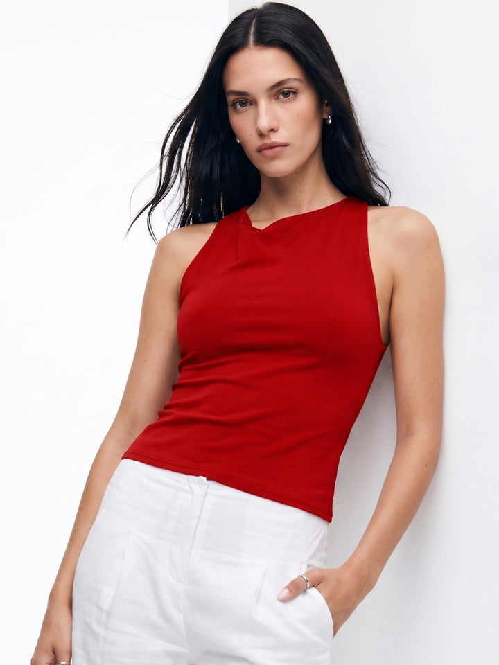 Red Sleeveless Back Panel Detail Top