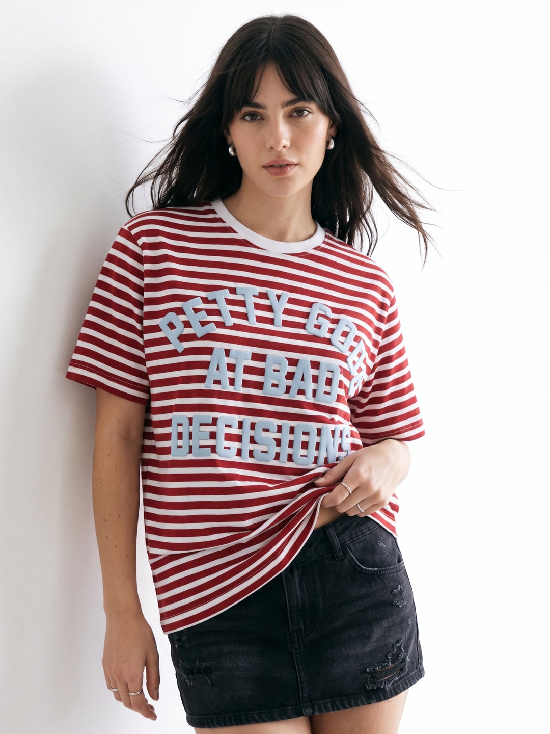 Multi Oversized Striped Graphic Printed T-Shirt