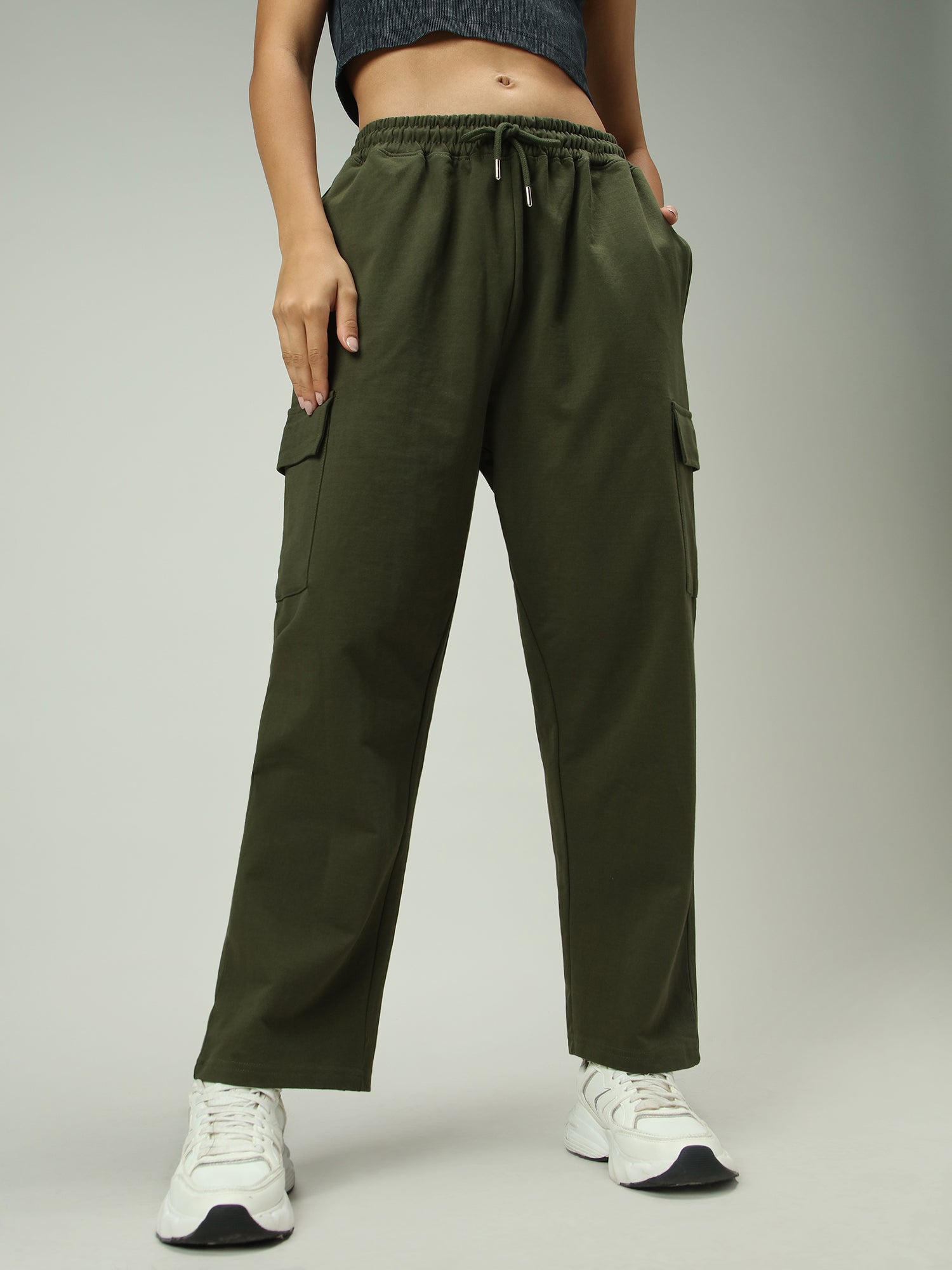 Olive Cargo Pocket Wide Leg Sweatpants