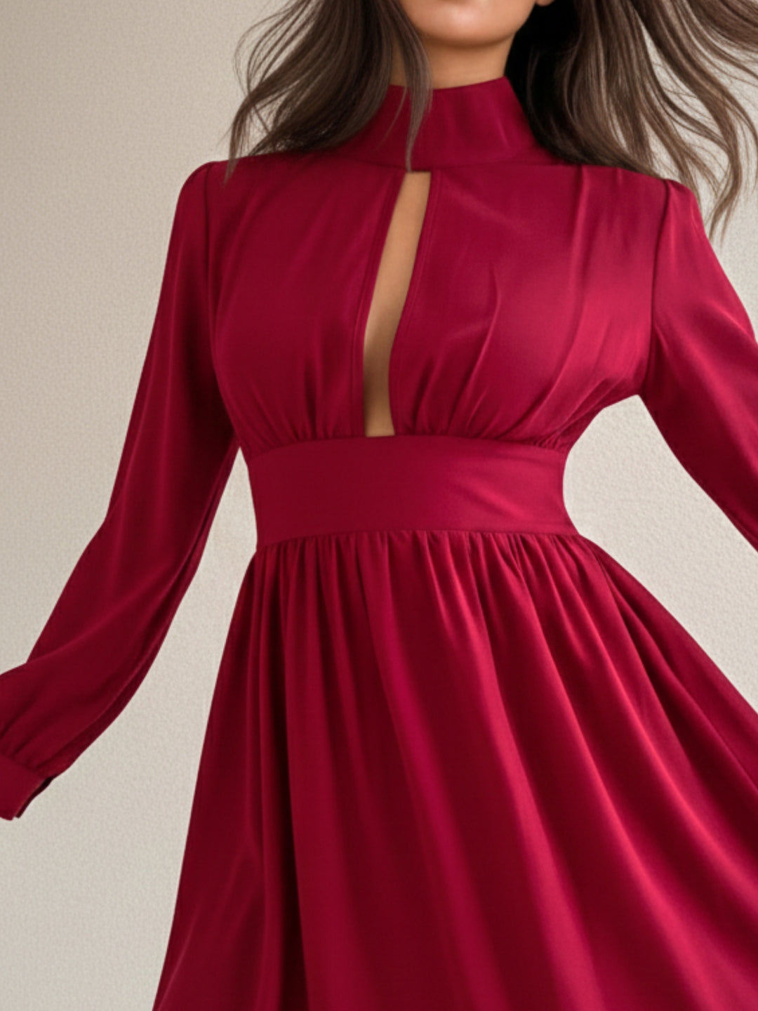 Red Bishop Sleeve Waist Fitted Dress