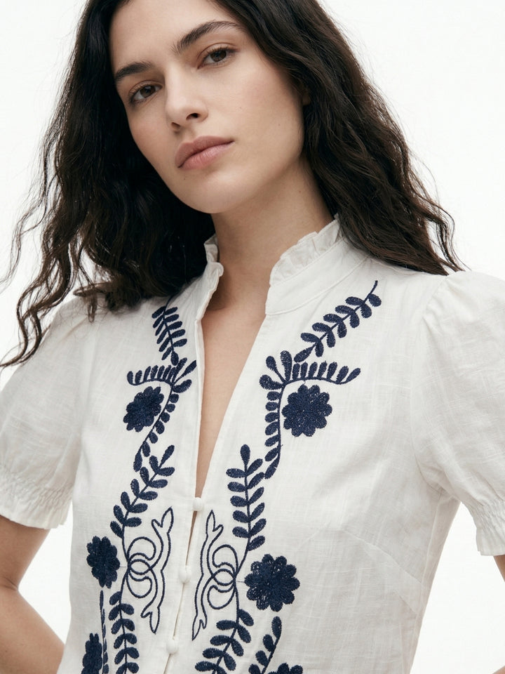 White Off Sleeved Ruffle Hem Top